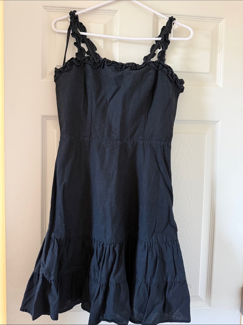 Aqua Black Ruffle-Trim Spaghetti Strap Dress